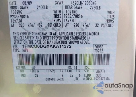 2010 Ford Escape Xlt from USA, damaged, VIN 1FMCU0DGXAKA11372